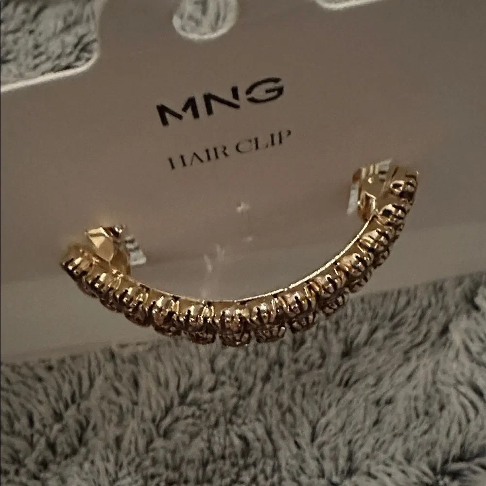 MANGO NEIVA Bright Chocolate Crystals Gold Tone Barrette Hair Clip